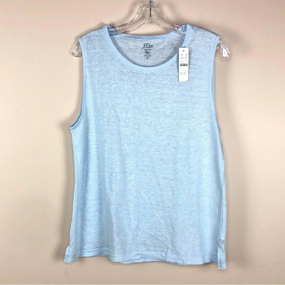 NWT J. Crew linen muscle tank sky blue L - Picture 1 of 3